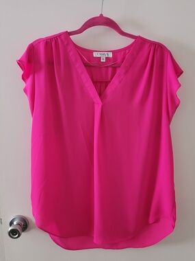 Chaus Hot Pink V-Neck Short Sleeve Blouse